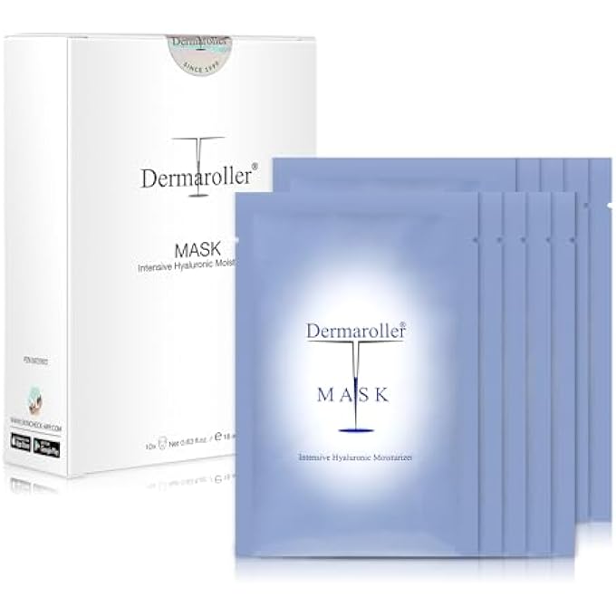 Dermaroller , SILK FACE MASKS INTENSIVE HYALURONIC ACID MOISTURIZER WITH MATRIYXL TOCOPHEROL BOOST COLLAGEN HYDRATE DRY SKIN REDUCE FINE LINES WRINKLES SINGLEUSE MASKS, 10 COUNT - Image 1